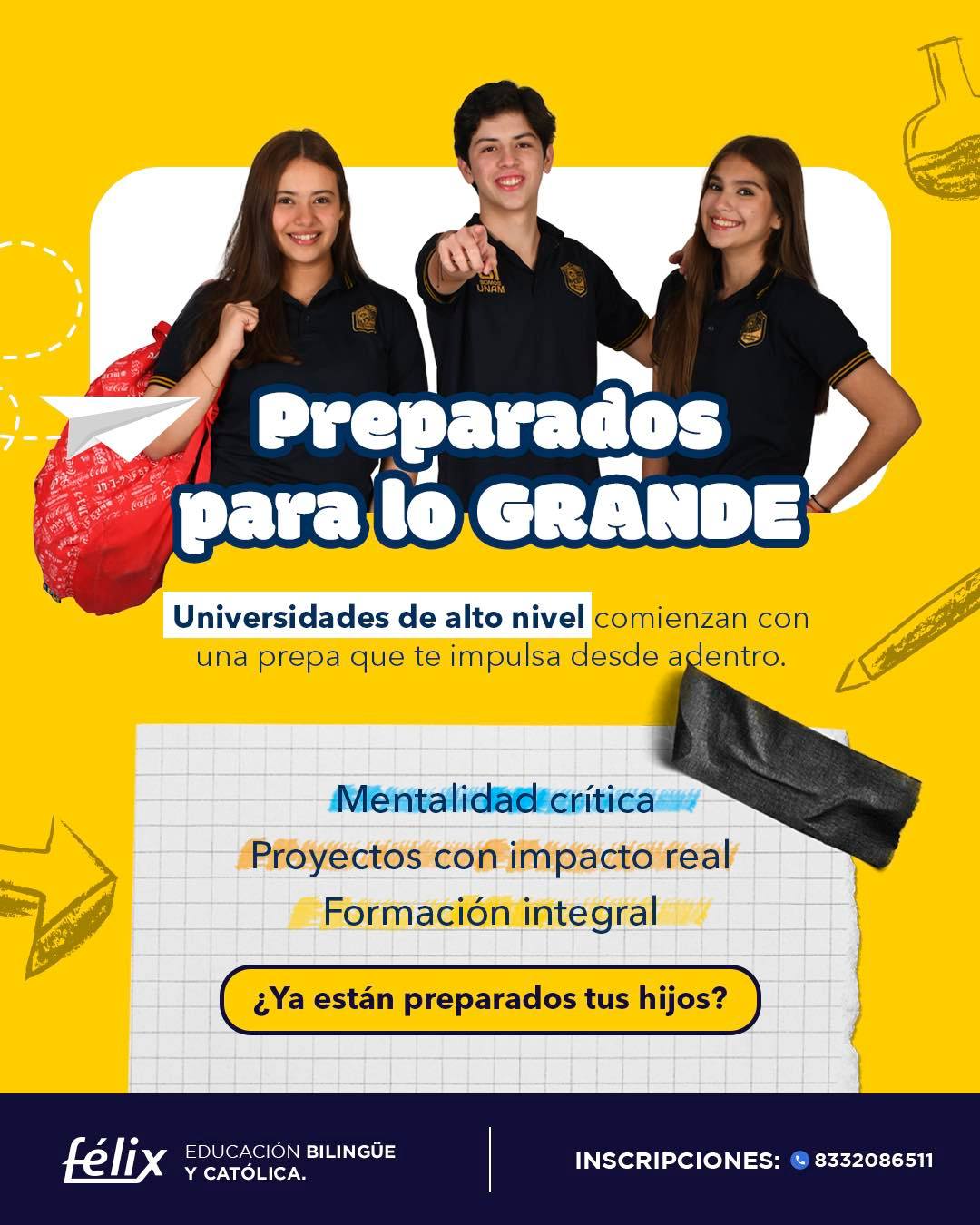 En la Prepa Félix, no solo enseñamos materias: formamos líderes con visión, carácter y conciencia.
Nuestros alumnos desarrollan las habilidades académicas 🧠, emocionales 💬 y espirituales ✨ que las mejores universidades del mundo buscan 🌎.
La excelencia empieza aquí. 💼
Agenda tu visita hoy y descubre cómo es estudiar en una prepa que te impulsa a llegar lejos.
Mayores informes: 📲833.228.61.95
#FamiliaFelix #ColegioFelix #EducacionIntegral #ExcelenciaAcademica #FormacionEnValores #ComunidadEscolar #EducacionCatolica #TampicoEduca