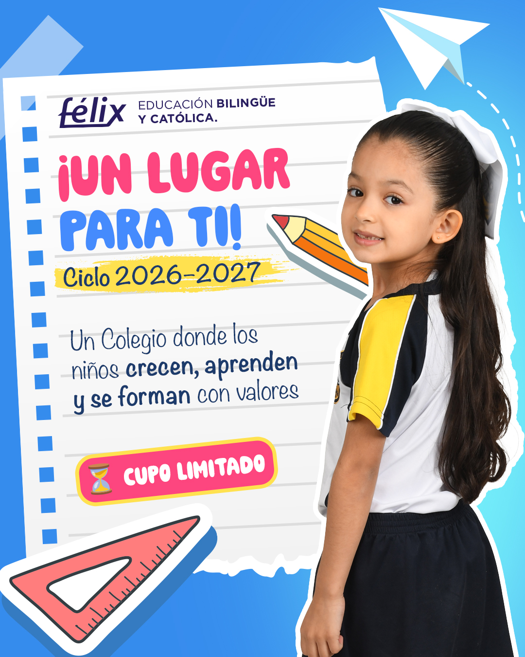 Cada gran historia comienza con una buena educación.
Inscripciones abiertas para el ciclo 2026-2027.
¡Te esperamos en la familia Félix! 💙📚

Mayores informes: 📲 833 208 6511

#ColegioFelix #ExcelenciaAcademica #EducacionCatolica