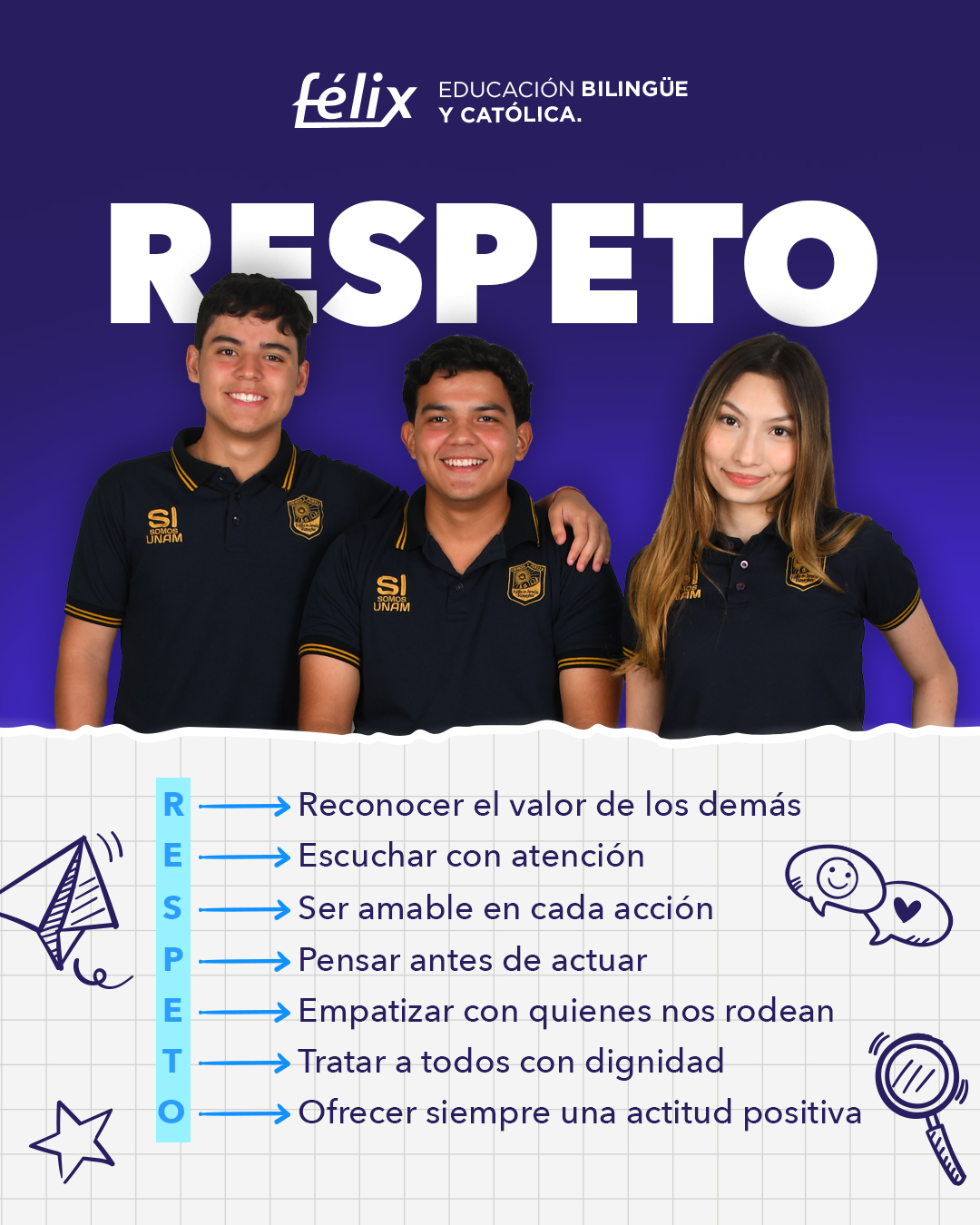 El respeto se aprende en los pequeños gestos de todos los días 🤍
Escuchar, comprender, valorar y tratar a los demás con amabilidad son acciones que ayudan a construir una mejor comunidad dentro y fuera del aula. 🌱✨
Mayores informes: 📲 833 208 6511
#ColegioFelix #ExcelenciaAcademica #EducacionCatolica