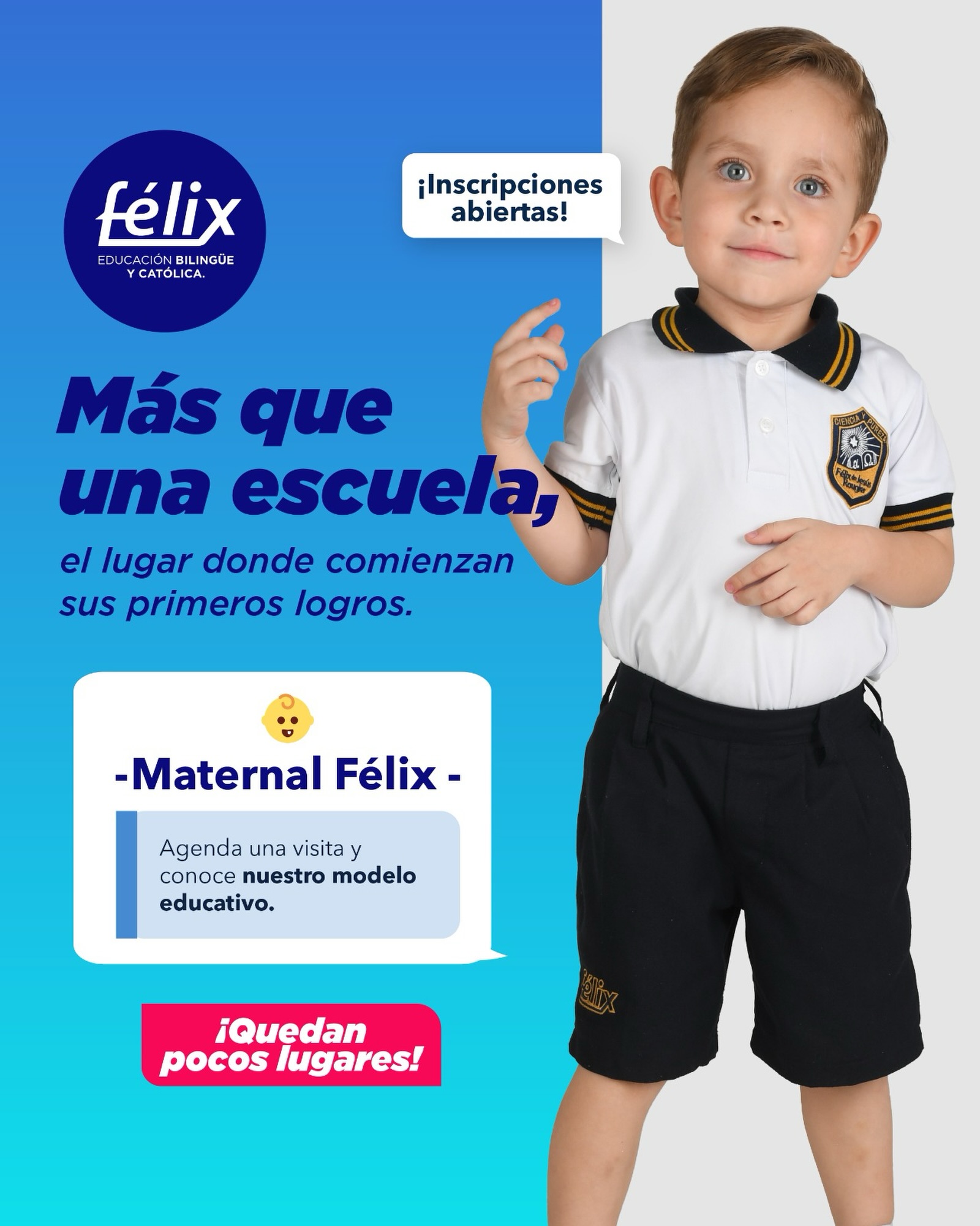 Los primeros años son una de las etapas más importantes en el desarrollo de un niño. Elegir el lugar donde comenzará a descubrir, aprender y crecer es una decisión que marcará su futuro. 💙
En el Colegio Félix aún contamos con los últimos lugares disponibles para Maternal 2026–2027.
Mayores informes: 📲 833 208 6511
#ColegioFelix #ExcelenciaAcademica #EducacionCatolica