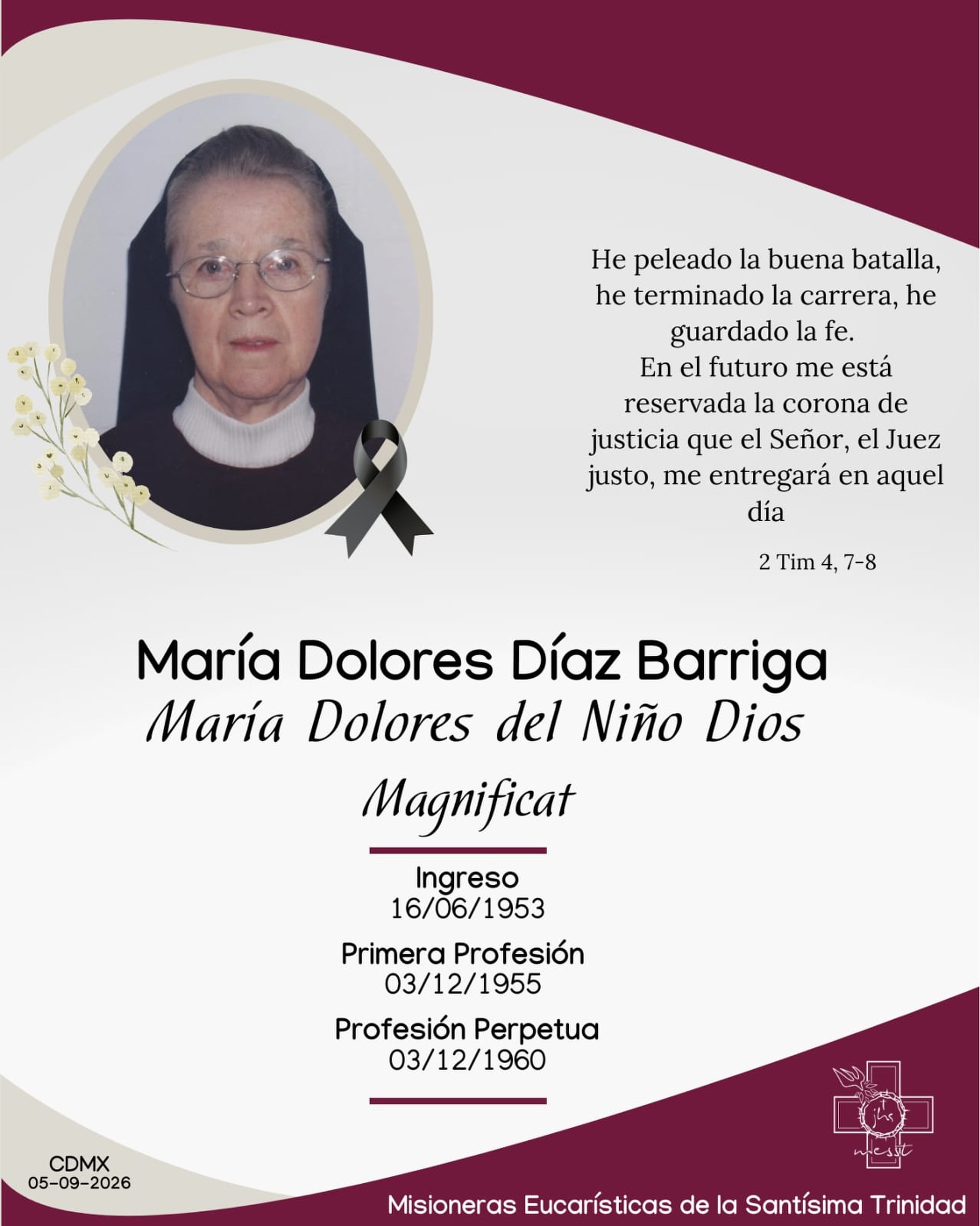 El día de hoy parte al encuentro de Nuestro Padre, dejando una huella de amor en los corazones de todos quienes tuvimos la bendición de conocerla. 

Con la certeza que nos da nuestra fe y en acción de gracias por su hermosa vida, oramos por nuestra tan querida Madre Lolita, en paz descanse 🙏🏻