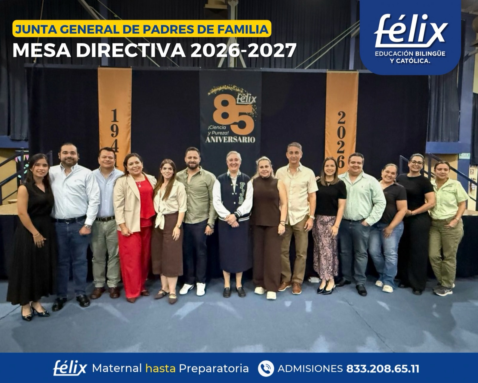 El pasado jueves 22 de octubre se llevó a cabo la Junta General de Padres de Familia en la cual se realizó el cambio de mesa directiva.

Nuestra Directora, Madre Alejandra Nungaray agradeció el esfuerzo, resultados y cariño con el que la mesa saliente presidida por el Sr. Alberto Miguel y su esposa Katty Marón trabajaron por nuestro Colegio; y asimismo, exhortó a los nuevos presidentes Sr. Guillermo Núñez y su esposa Edna Eguiluz en conjunto con su mesa a seguir trabajando con el firme objetivo de beneficiar a cada uno de nuestros alumnos.
